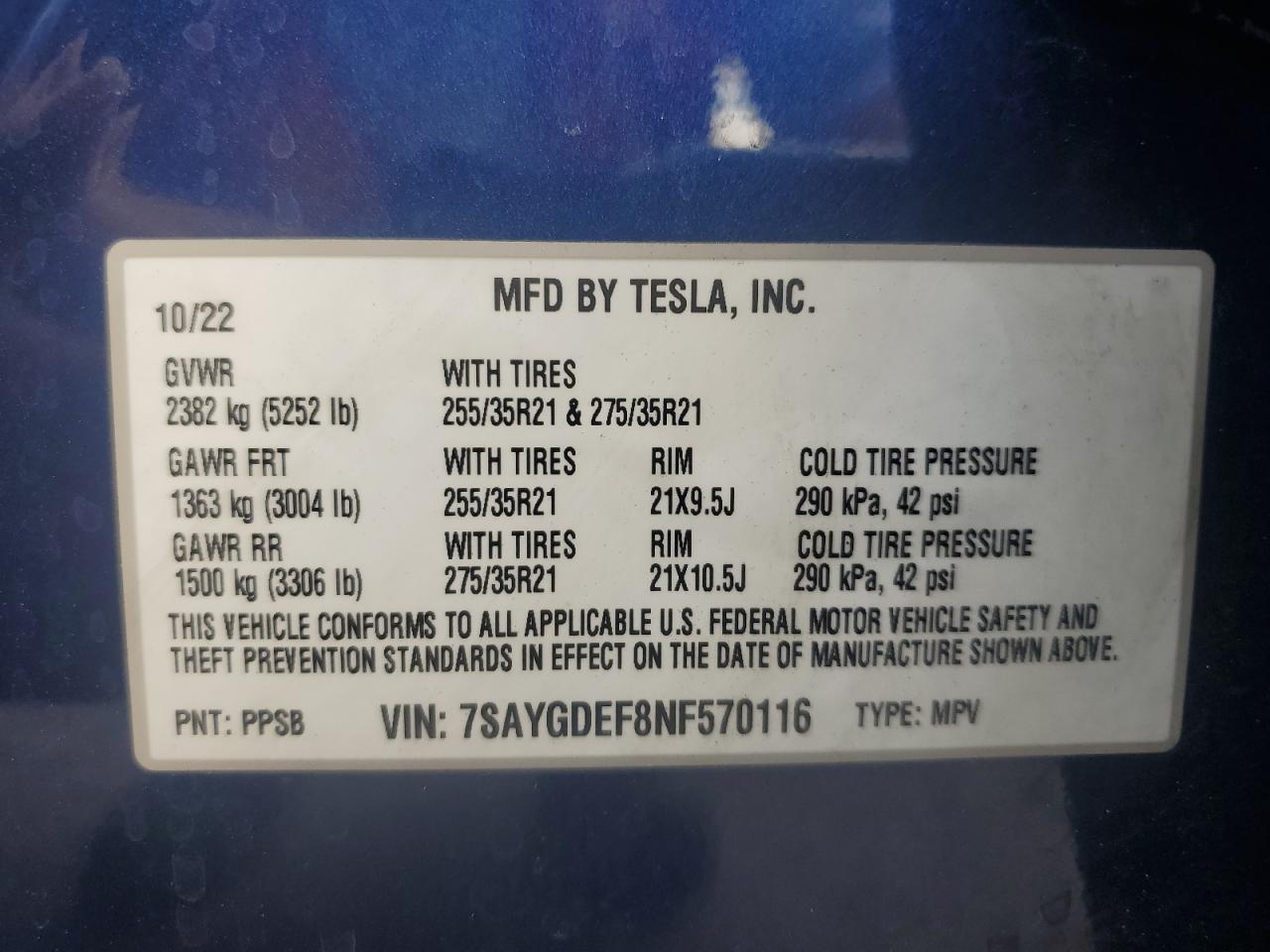 7SAYGDEF8NF570116 2022 Tesla Model Y