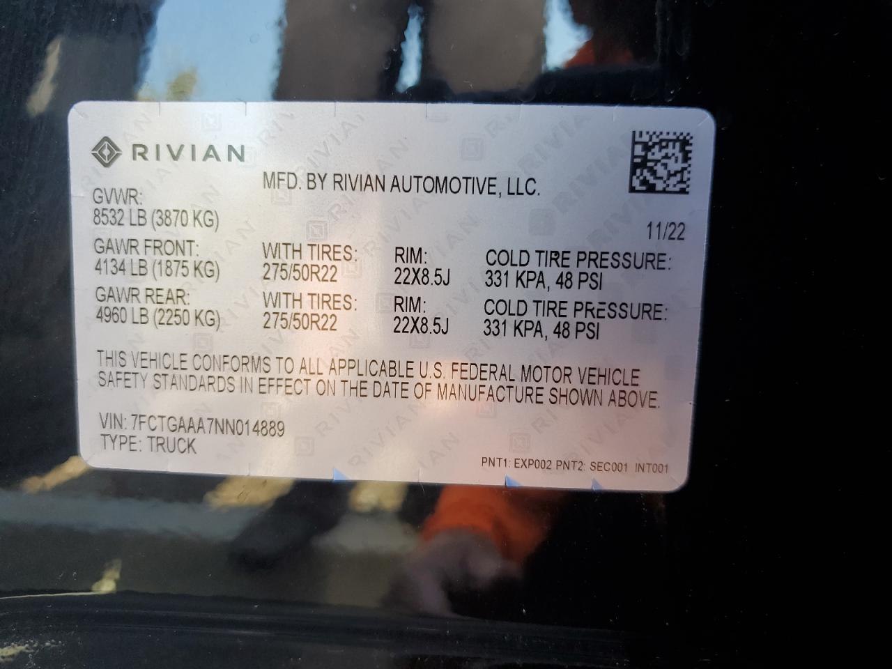 2022 Rivian R1T Adventure VIN: 7FCTGAAA7NN014889 Lot: 73576204