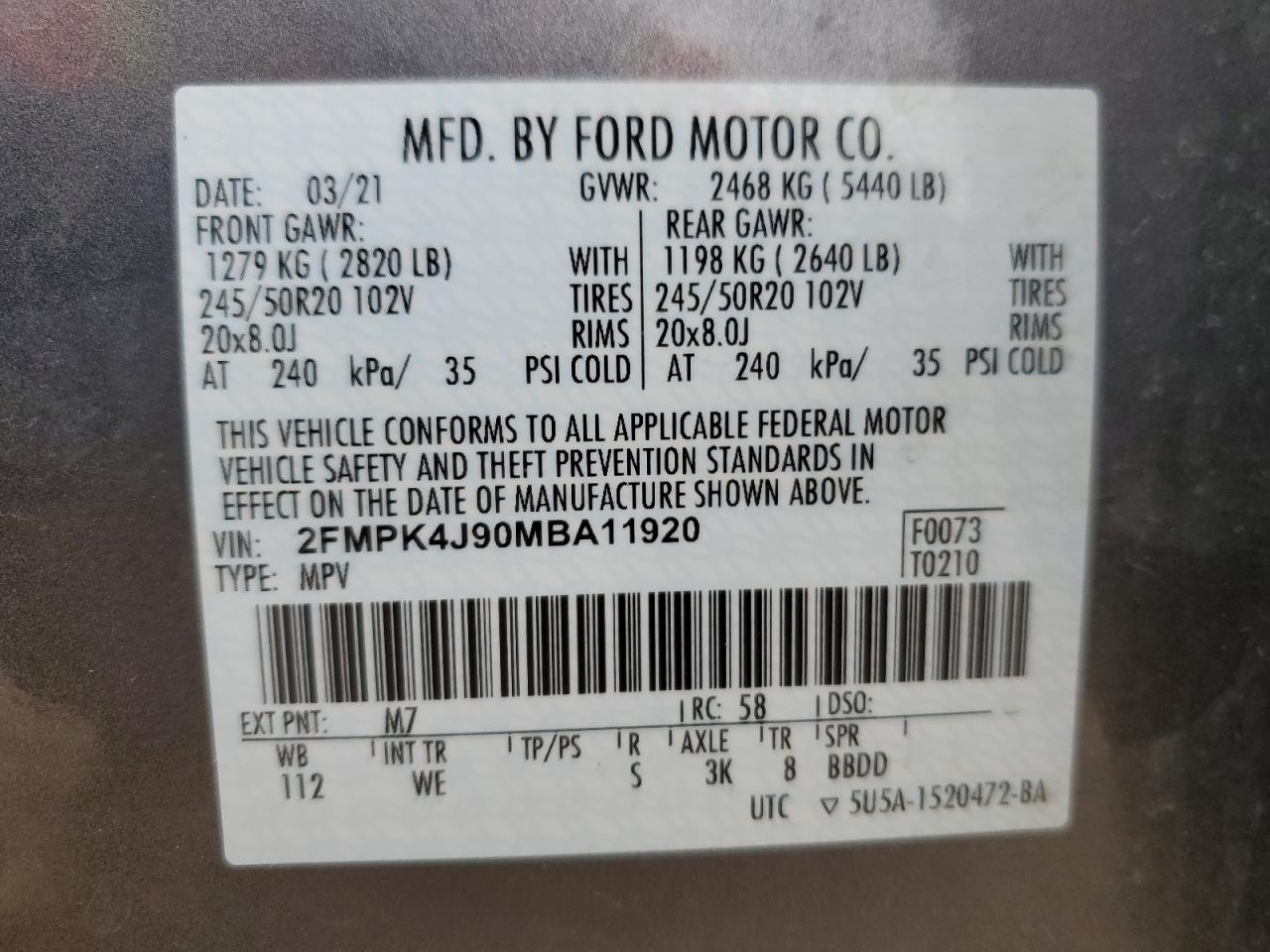 2FMPK4J90MBA11920 2021 Ford Edge Sel