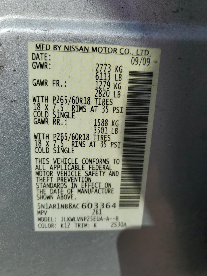 2010 Nissan Pathfinder S VIN: 5N1AR1NB8AC603364 Lot: 70692974