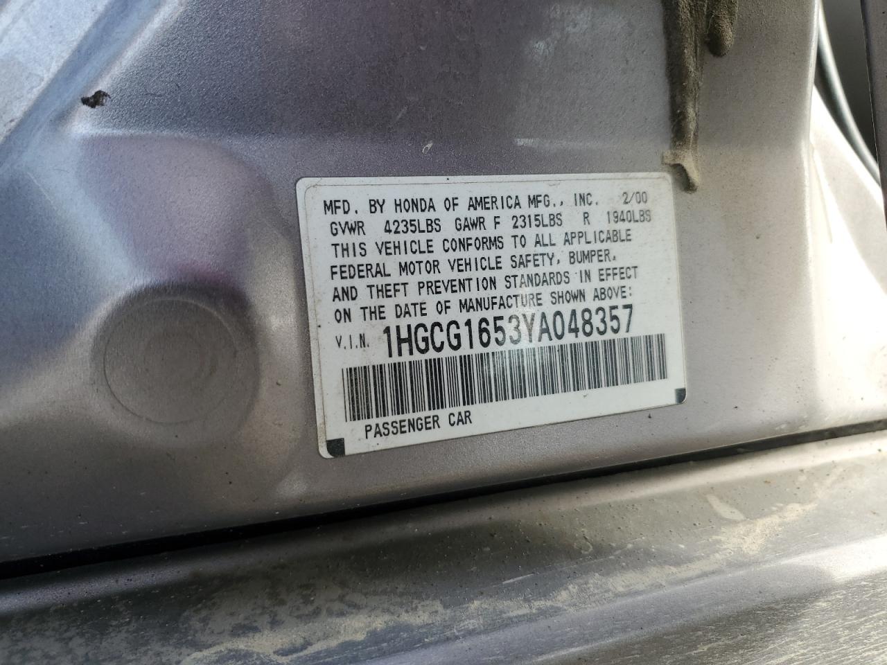 1HGCG1653YA048357 2000 Honda Accord Ex