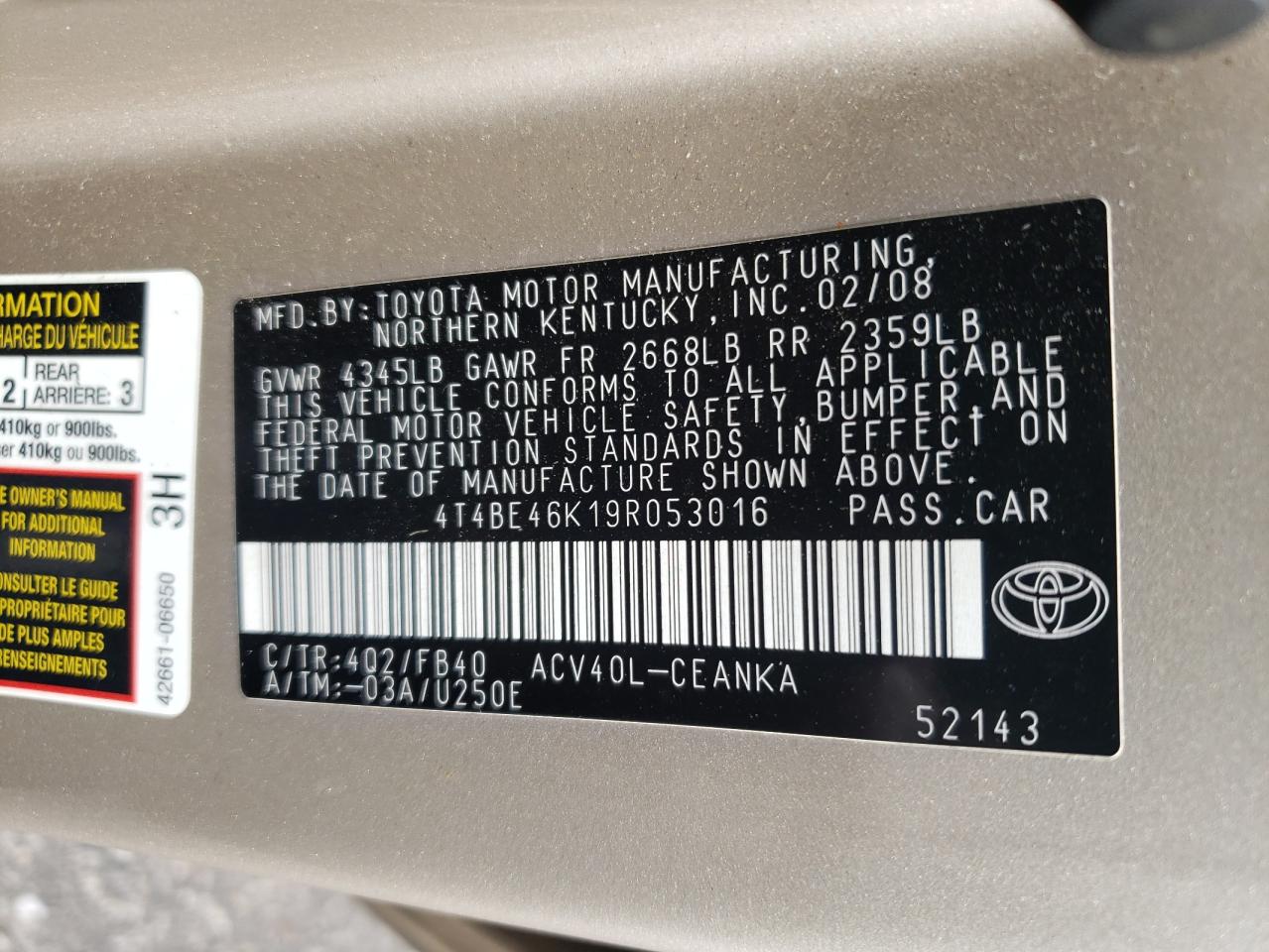 4T4BE46K19R053016 2009 Toyota Camry Base