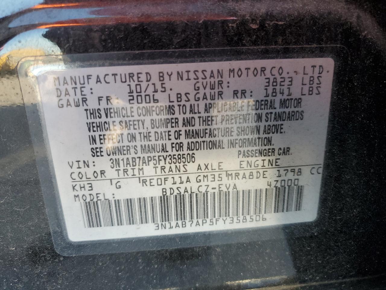 3N1AB7AP5FY358506 2015 Nissan Sentra S