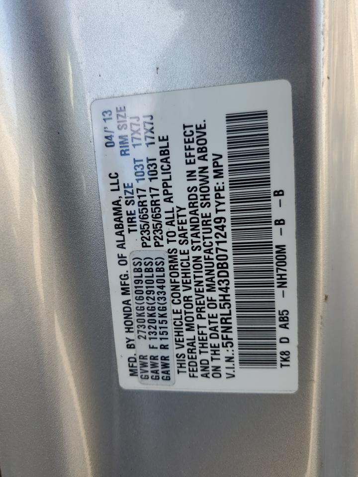 5FNRL5H43DB071249 2013 Honda Odyssey Ex