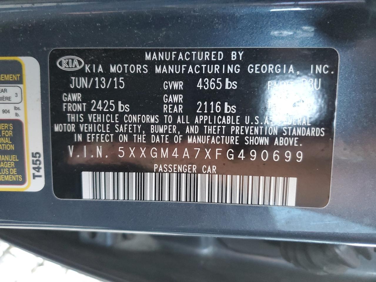 5XXGM4A7XFG490699 2015 Kia Optima Lx