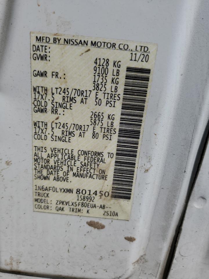 2021 Nissan Nv 2500 Sv VIN: 1N6AF0LYXMN801450 Lot: 69344674