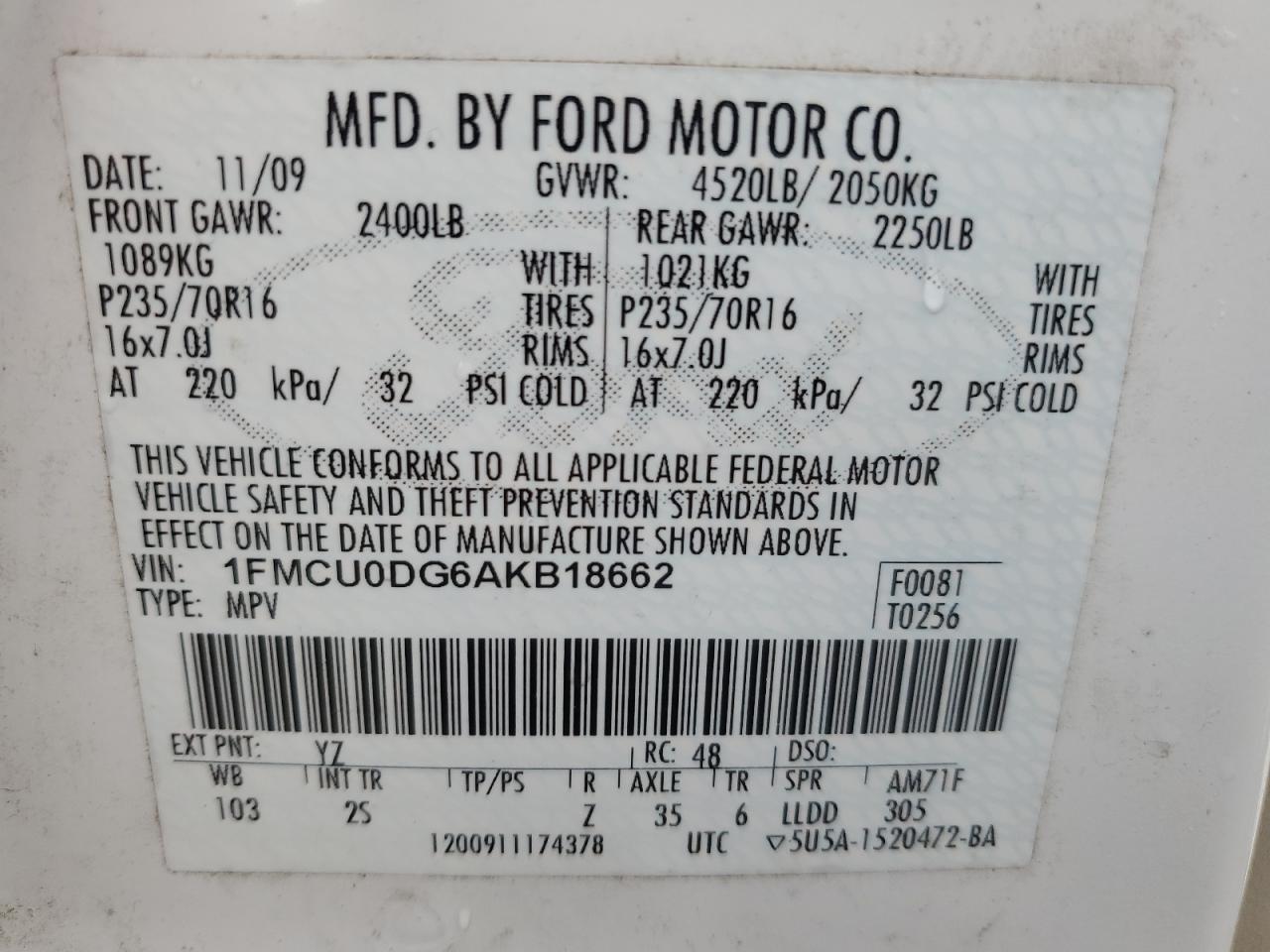 2010 Ford Escape Xlt VIN: 1FMCU0DG6AKB18662 Lot: 71368404