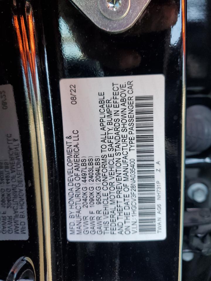 1HGCV3F28NA035400 2022 Honda Accord Hybrid Sport