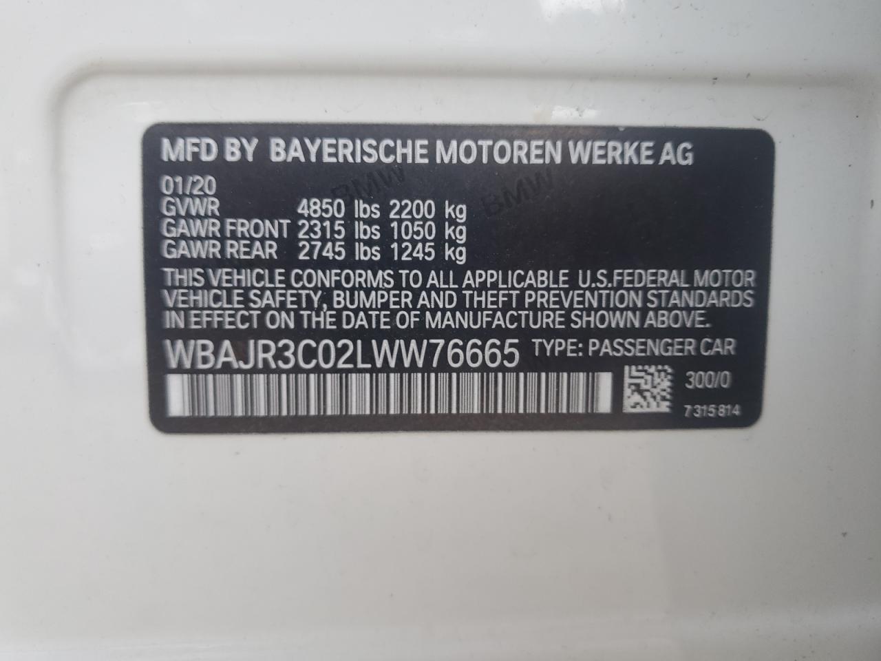 WBAJR3C02LWW76665 2020 BMW 530 I