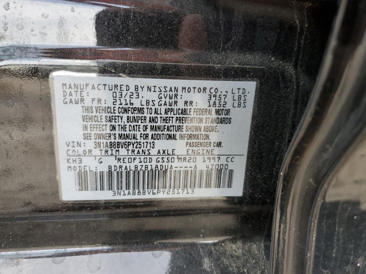 3N1AB8BV6PY251713 2023 Nissan Sentra S