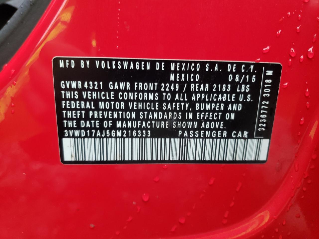 2016 Volkswagen Jetta Sport VIN: 3VWD17AJ5GM216333 Lot: 72509824