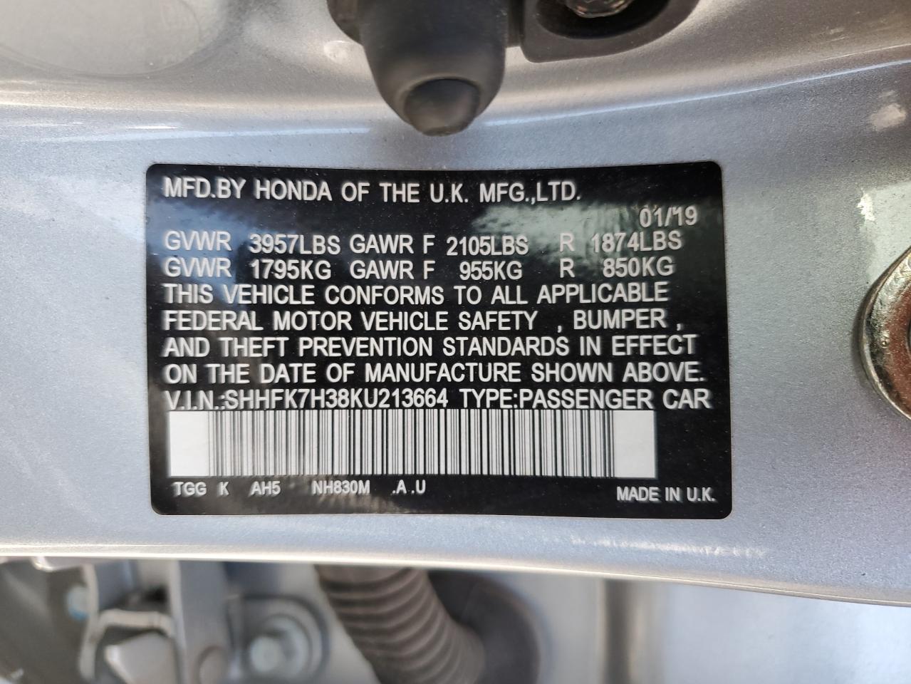 SHHFK7H38KU213664 2019 Honda Civic Lx