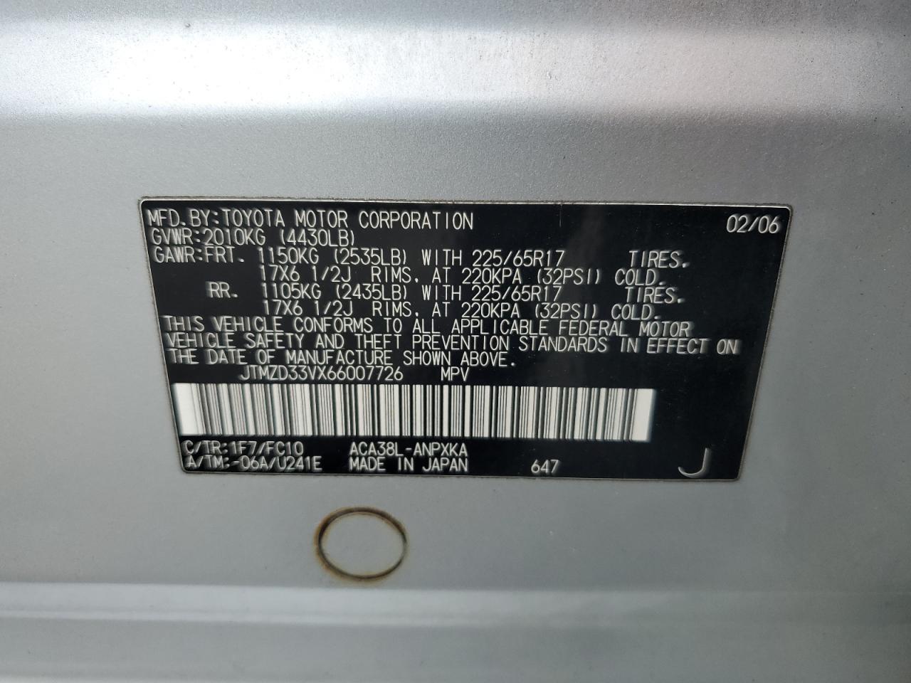 JTMZD33VX66007726 2006 Toyota Rav4