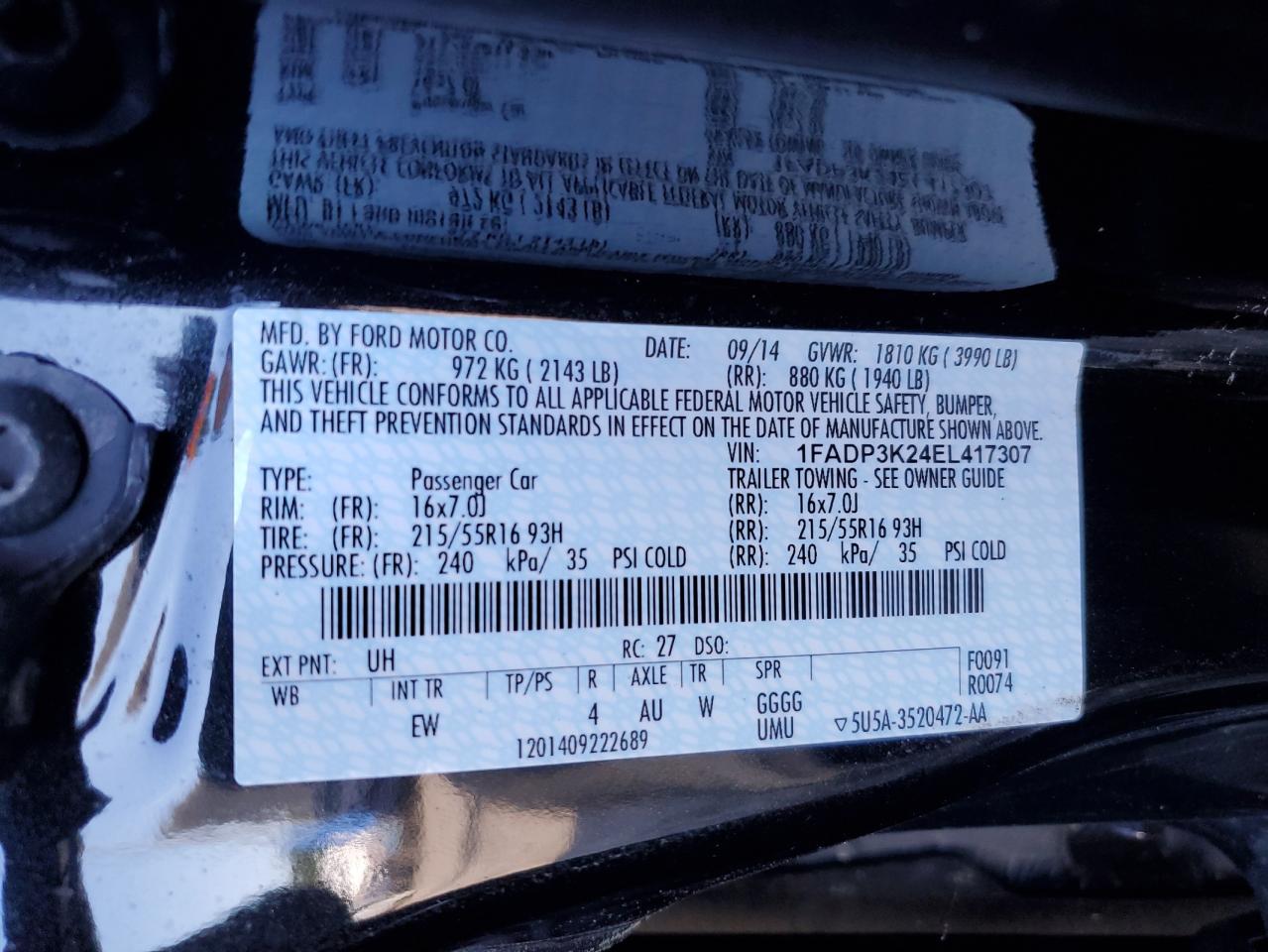 1FADP3K24EL417307 2014 Ford Focus Se