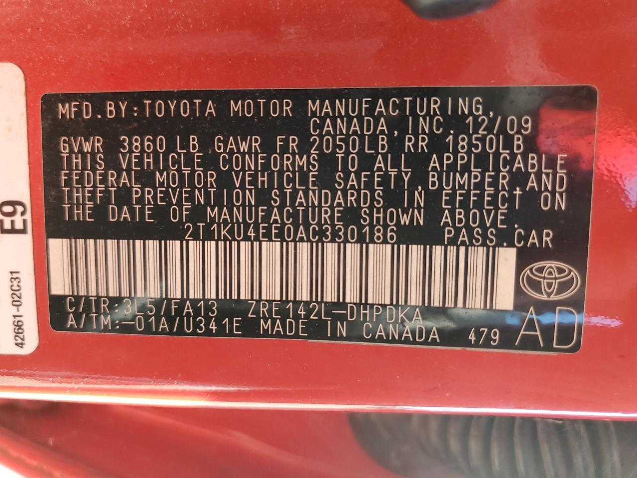 2010 Toyota Corolla Matrix VIN: 2T1KU4EE0AC330186 Lot: 70559734