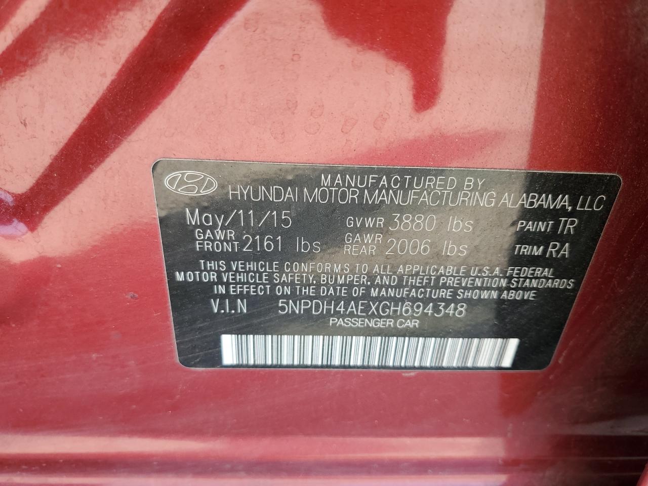 5NPDH4AEXGH694348 2016 Hyundai Elantra Se