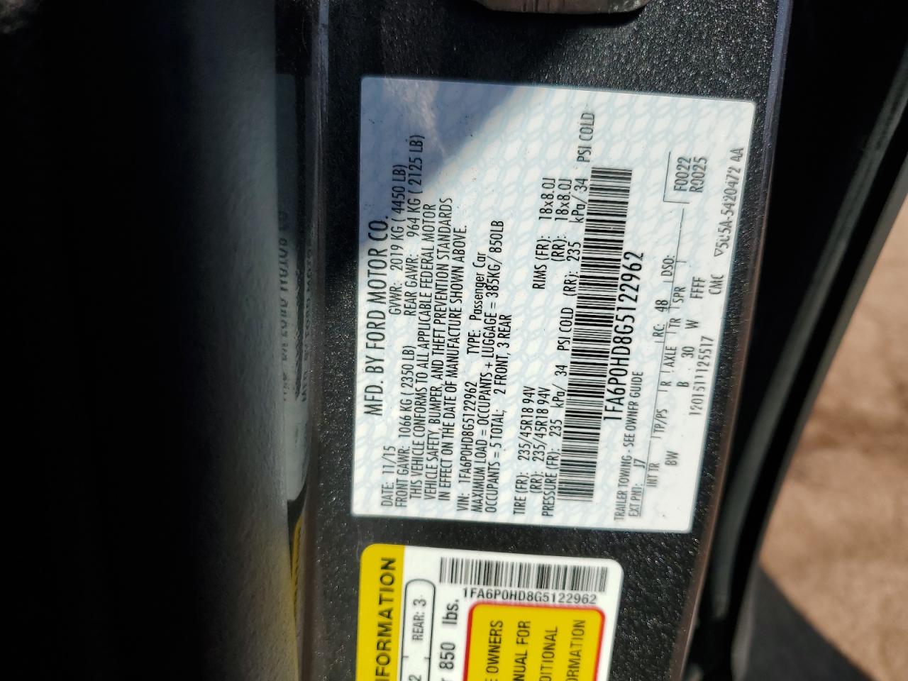 1FA6P0HD8G5122962 2016 Ford Fusion Se