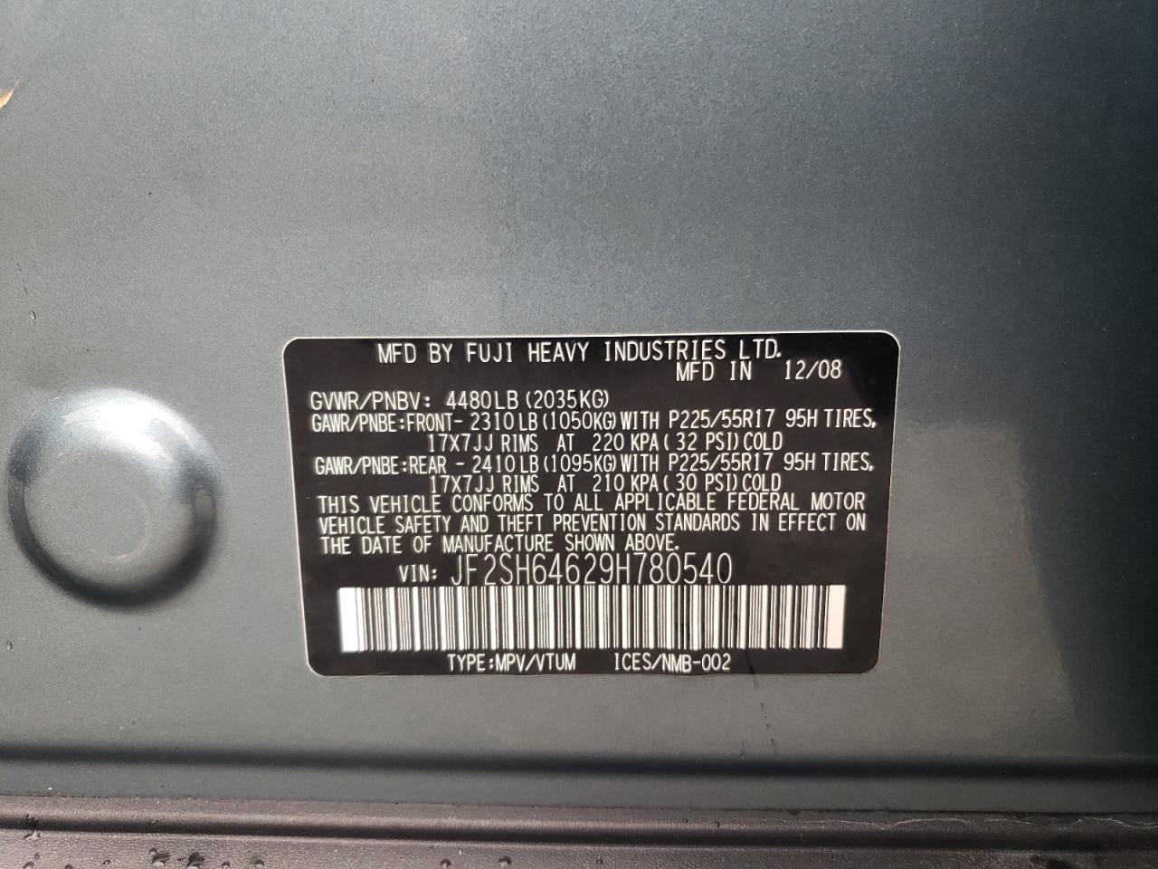 JF2SH64629H780540 2009 Subaru Forester 2.5X Limited