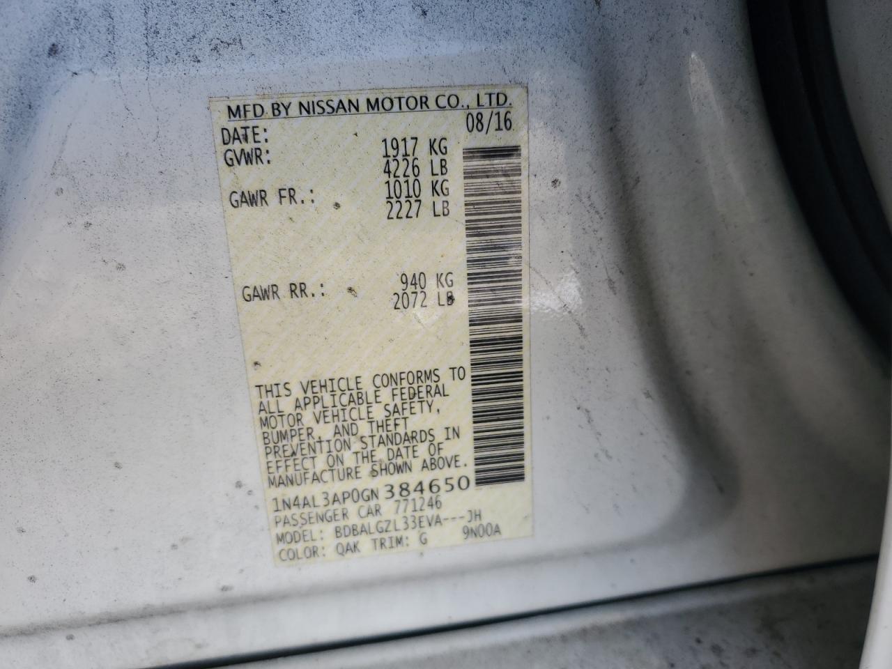 1N4AL3AP0GN384650 2016 Nissan Altima 2.5