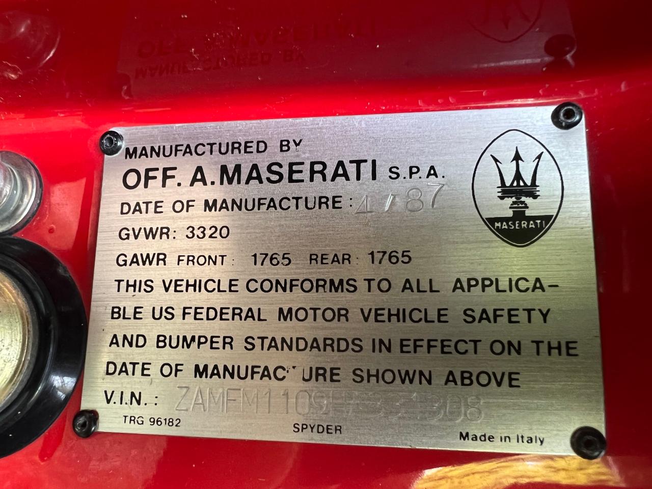 1987 Maserati Spyder VIN: ZAMFM1109HA331308 Lot: 73430504