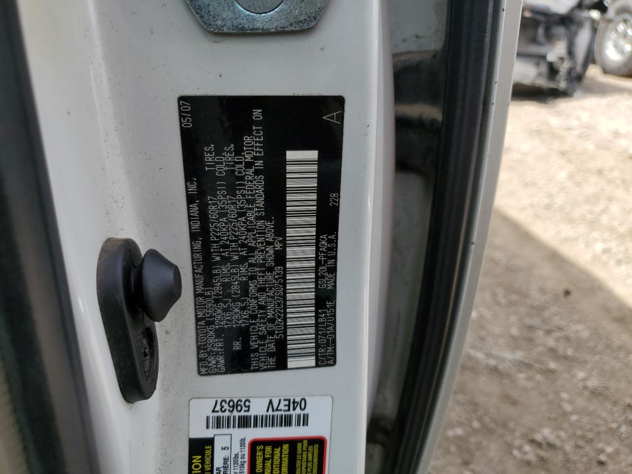 5TDZK22C37S075139 2007 Toyota Sienna Xle