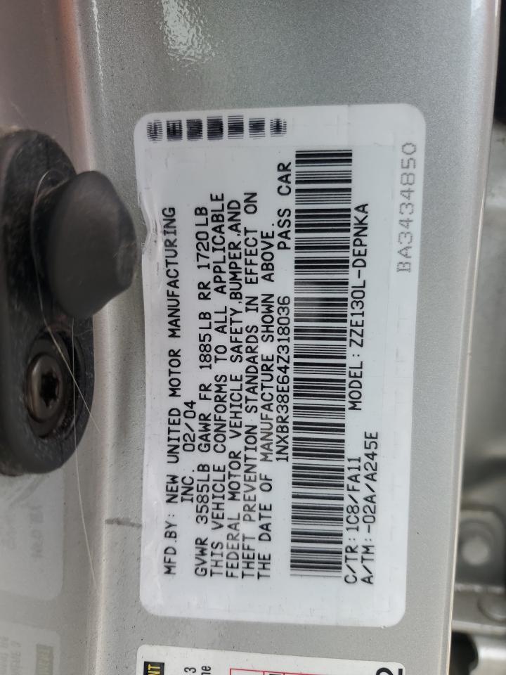 1NXBR38E64Z318036 2004 Toyota Corolla Ce