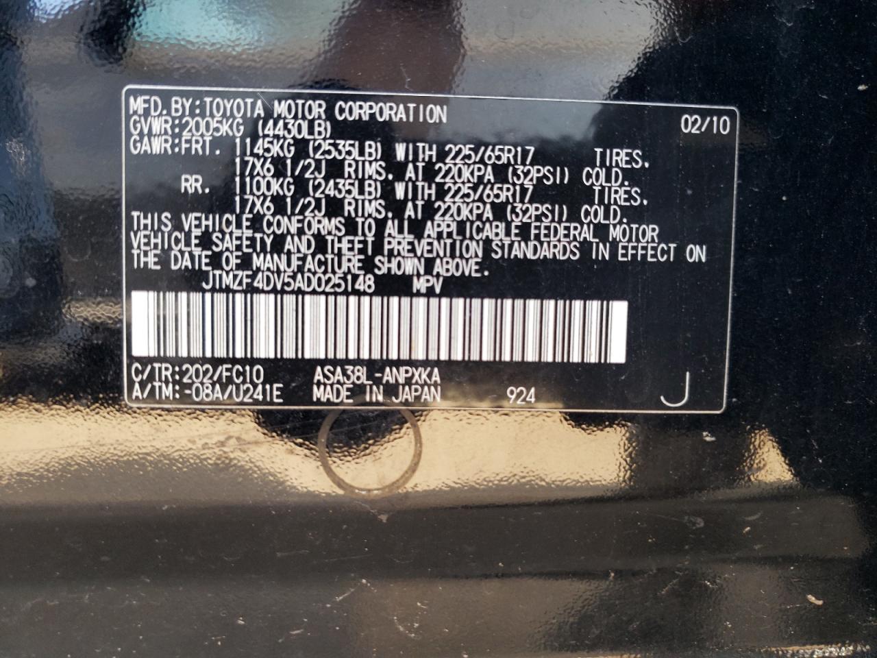 2010 Toyota Rav4 VIN: JTMZF4DV5AD025148 Lot: 71842804