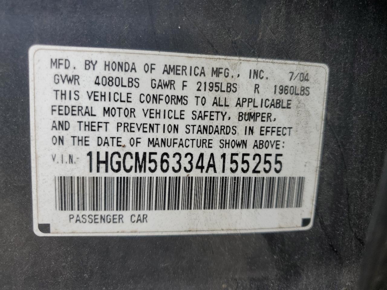 1HGCM56334A155255 2004 Honda Accord Lx