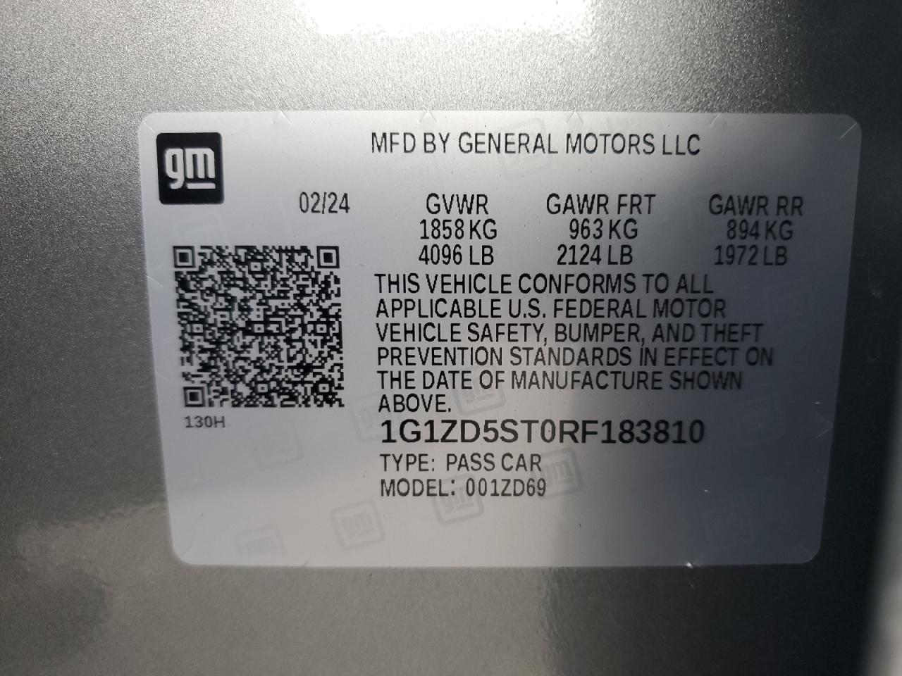 1G1ZD5ST0RF183810 2024 Chevrolet Malibu Lt