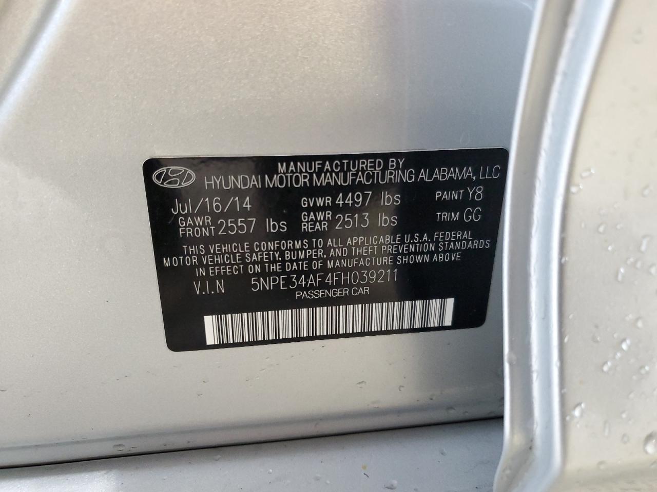 2015 Hyundai Sonata Sport VIN: 5NPE34AF4FH039211 Lot: 72912414