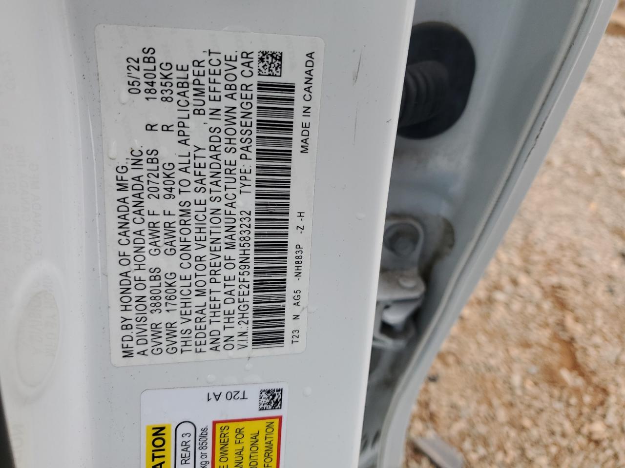 2HGFE2F59NH583232 2022 Honda Civic Sport