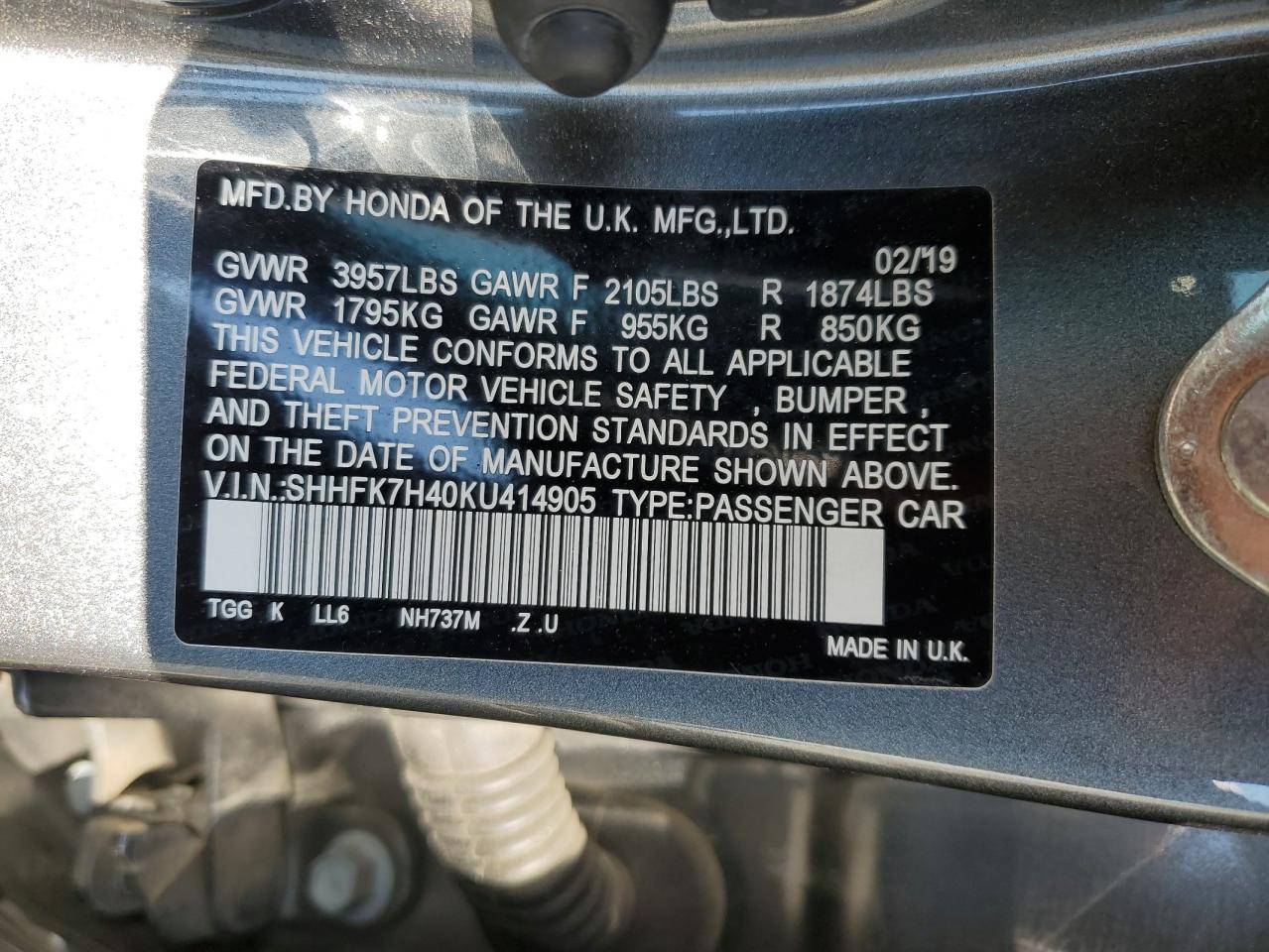 SHHFK7H40KU414905 2019 HONDA CIVIC - Image 14