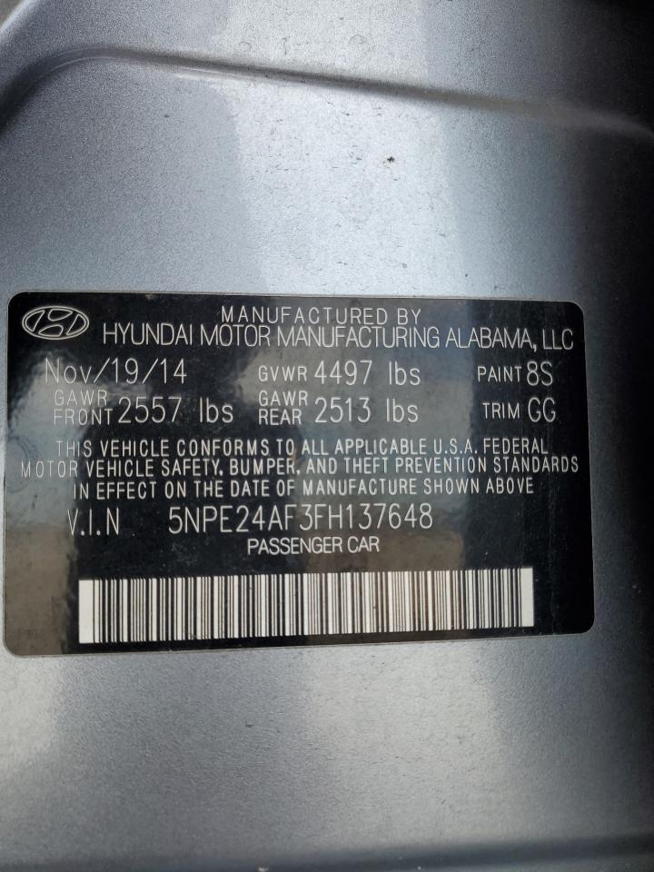 2015 Hyundai Sonata Se VIN: 5NPE24AF3FH137648 Lot: 73960454