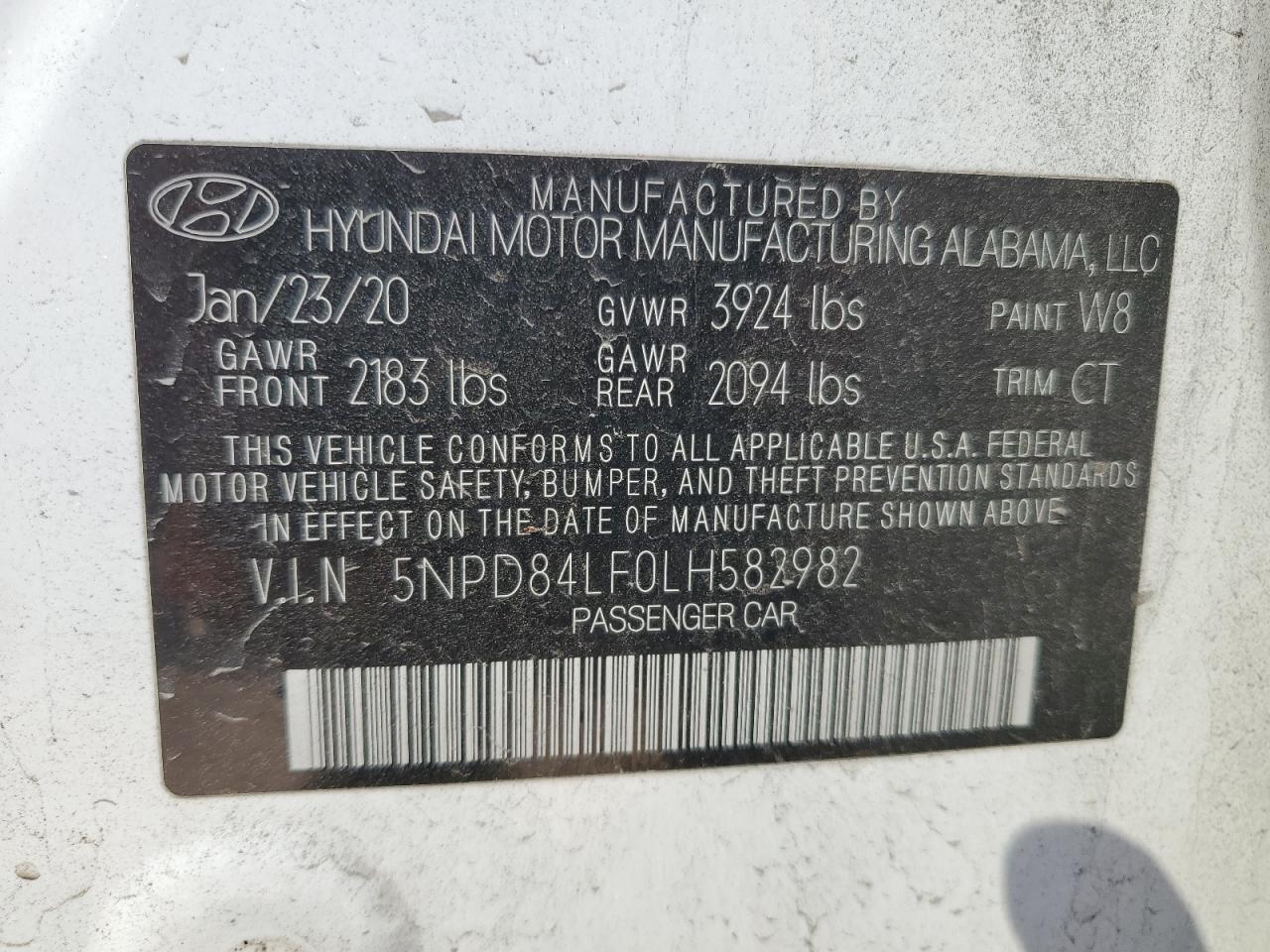 5NPD84LF0LH582982 2020 Hyundai Elantra Sel