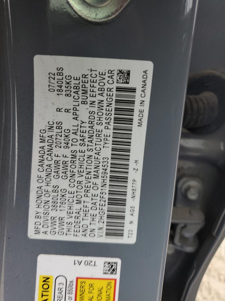 2HGFE2F51NH594533 2022 Honda Civic Sport 2HGFE2F51NH594533 2022 Honda Civic Sport