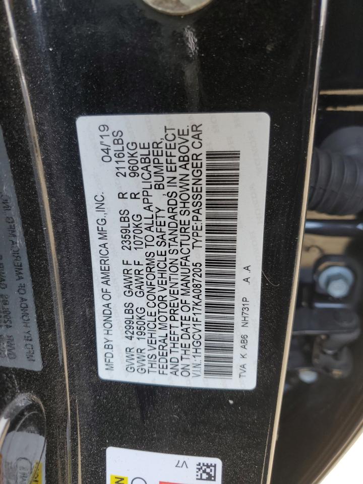 1HGCV1F17KA087205 2019 Honda Accord Lx