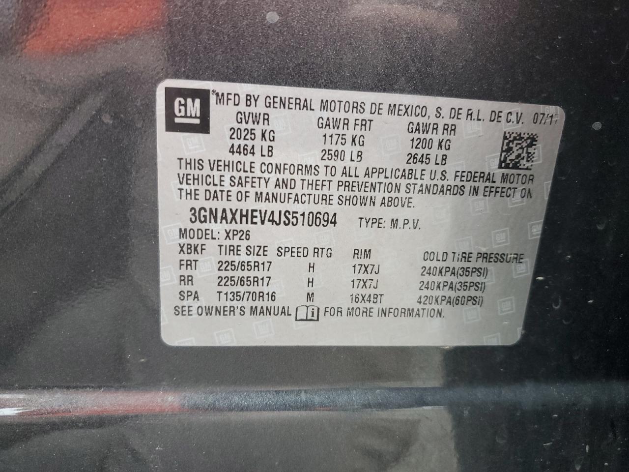 3GNAXHEV4JS510694 2018 Chevrolet Equinox Ls