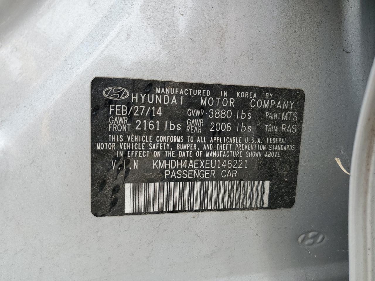 KMHDH4AEXEU146221 2014 Hyundai Elantra Se