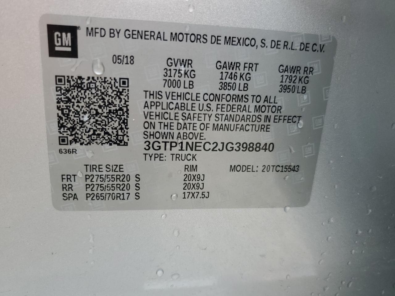 3GTP1NEC2JG398840 2018 GMC Sierra C1500 Slt