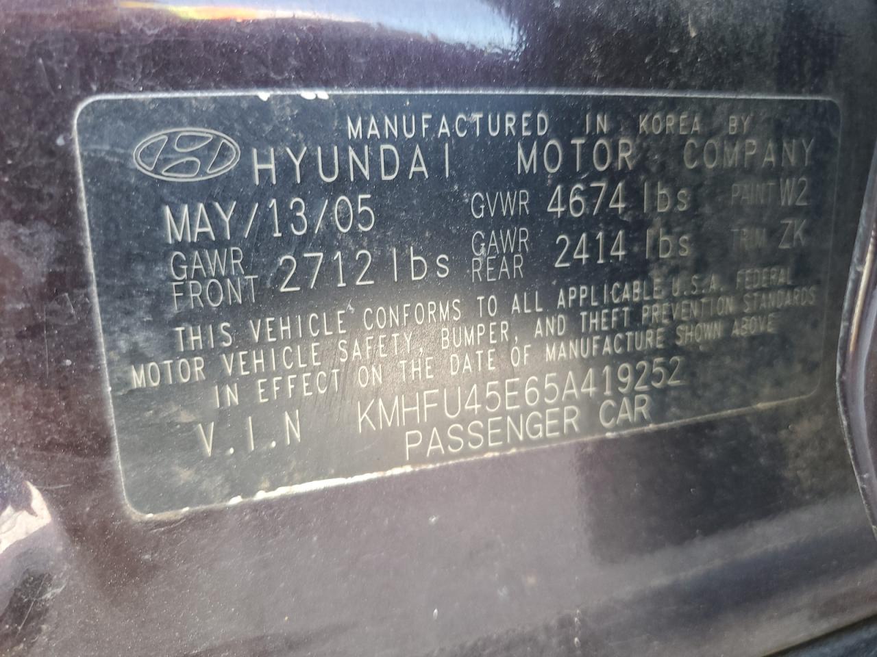 KMHFU45E65A419252 2005 Hyundai Xg 350