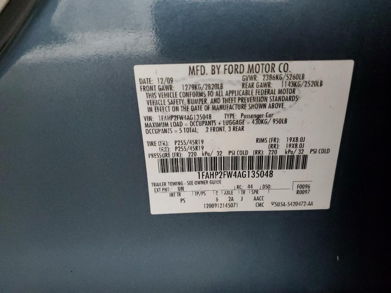 1FAHP2FW4AG135048 2010 Ford Taurus Limited