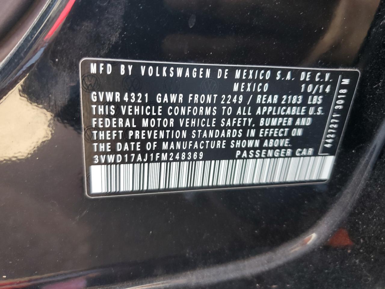 3VWD17AJ1FM248369 2015 Volkswagen Jetta Se