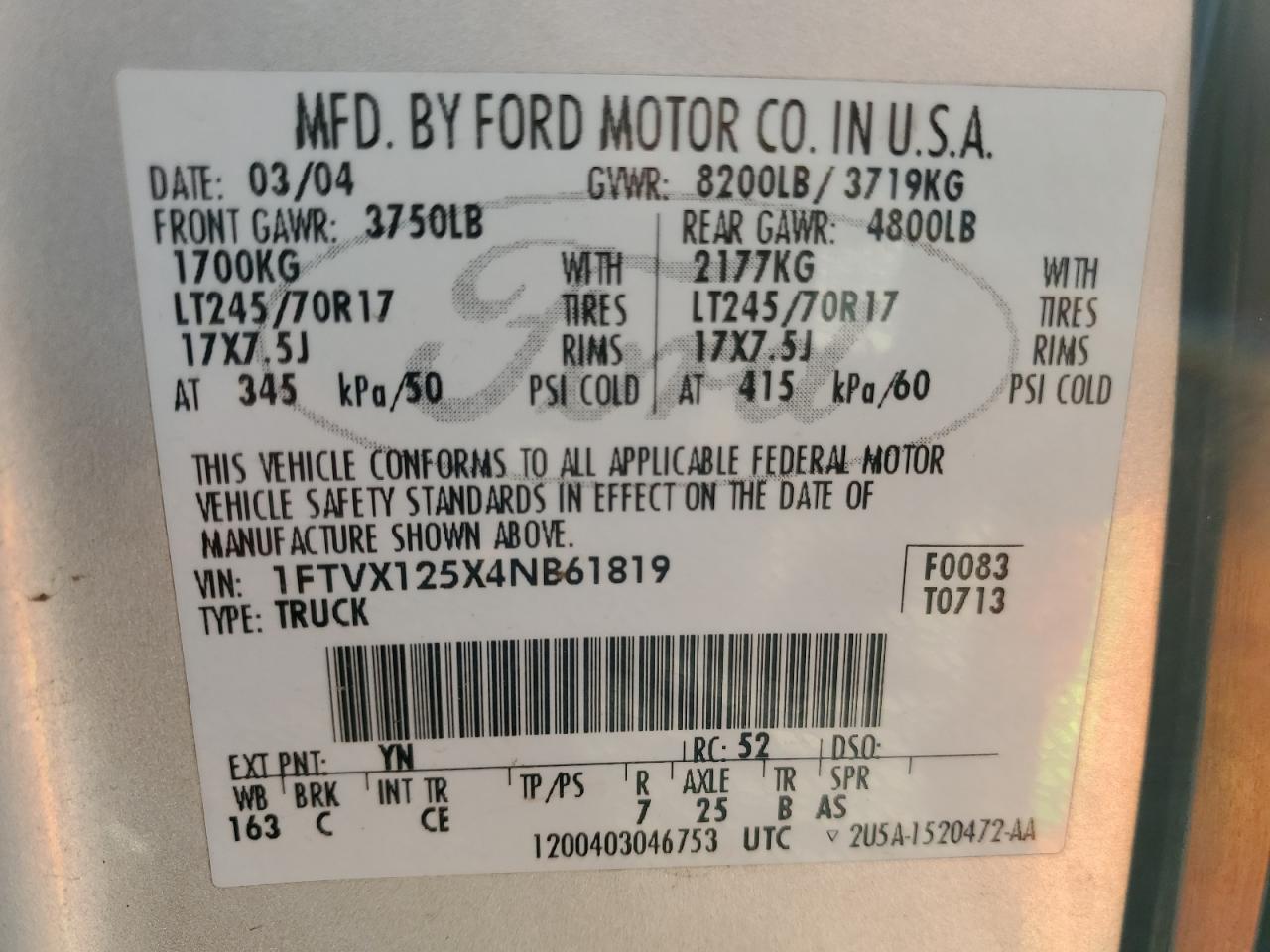 1FTVX125X4NB61819 2004 Ford F150