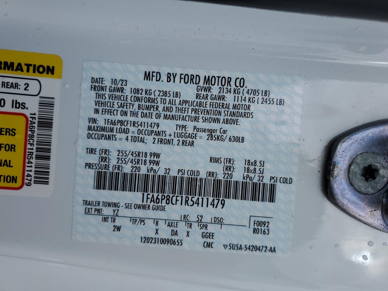 2024 Ford Mustang Gt VIN: 1FA6P8CF1R5411479 Lot: 70755864