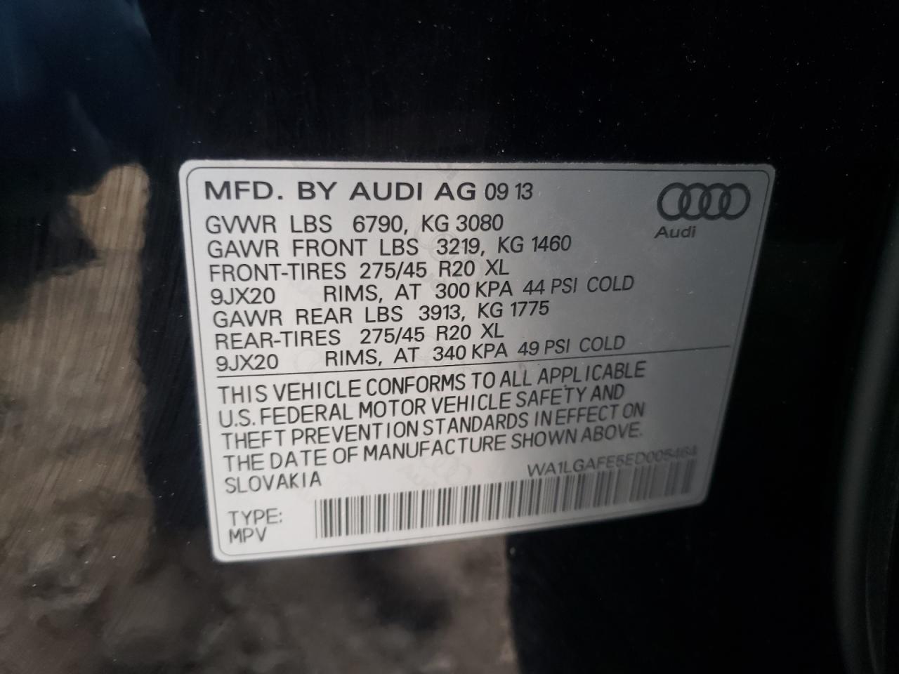 2014 Audi Q7 Premium Plus VIN: WA1LGAFE5ED005464 Lot: 73038884