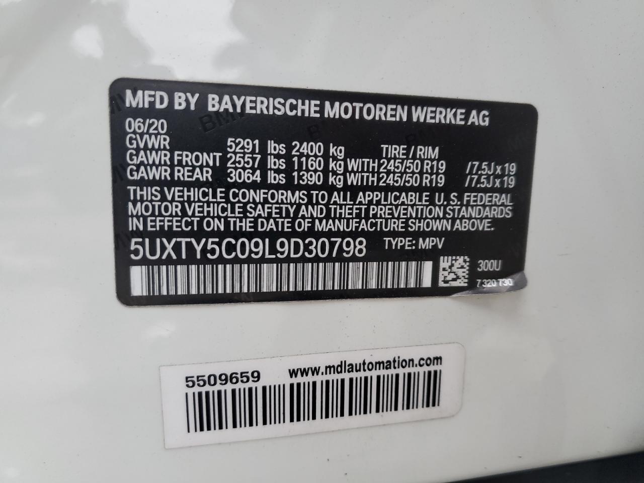 2020 BMW X3 xDrive30I VIN: 5UXTY5C09L9D30798 Lot: 72271304