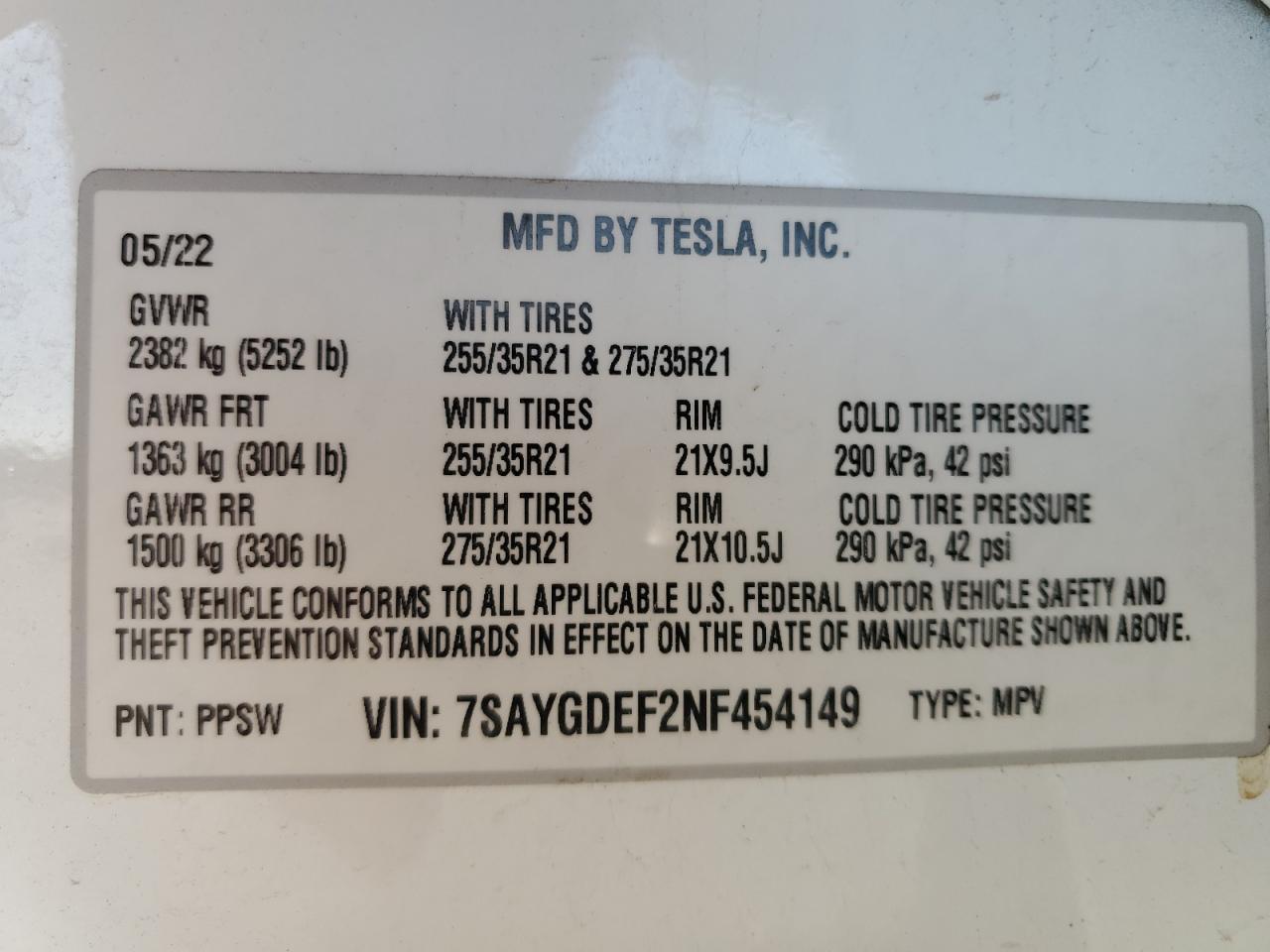 7SAYGDEF2NF454149 2022 Tesla Model Y