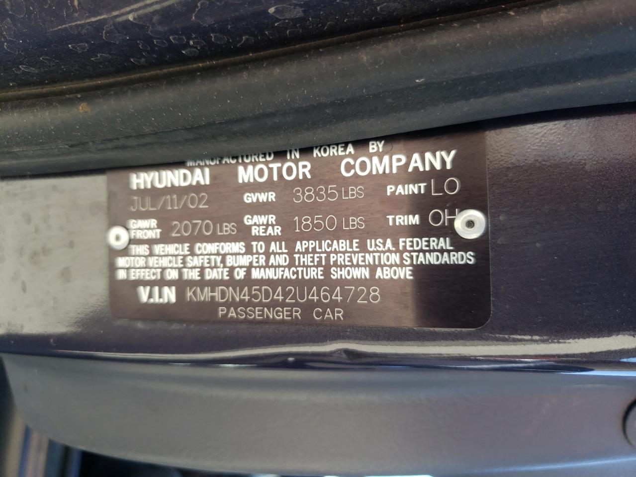 KMHDN45D42U464728 2002 Hyundai Elantra Gls