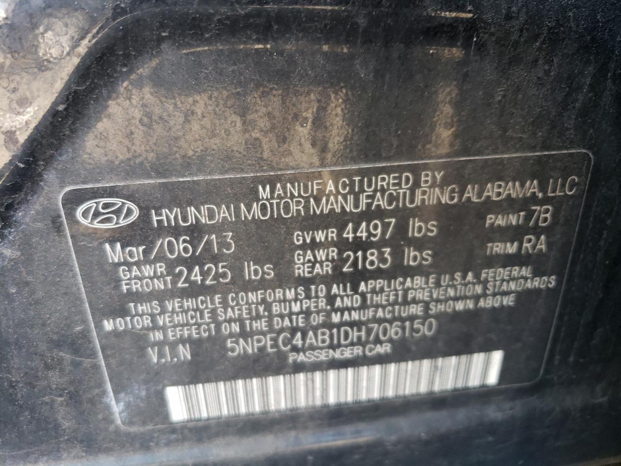 5NPEC4AB1DH706150 2013 Hyundai Sonata Se