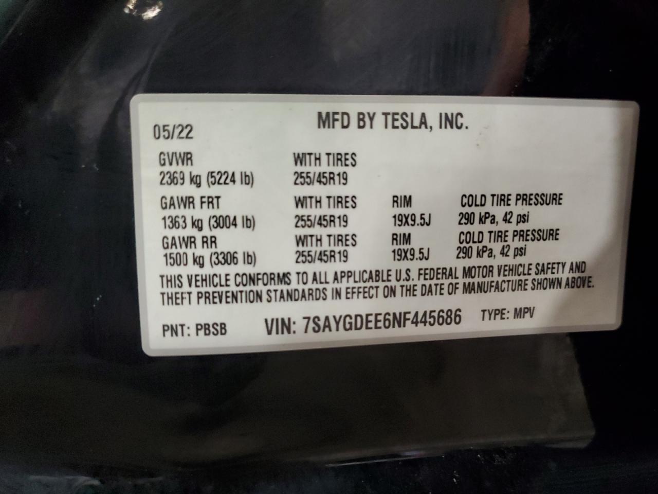 7SAYGDEE6NF445686 2022 Tesla Model Y